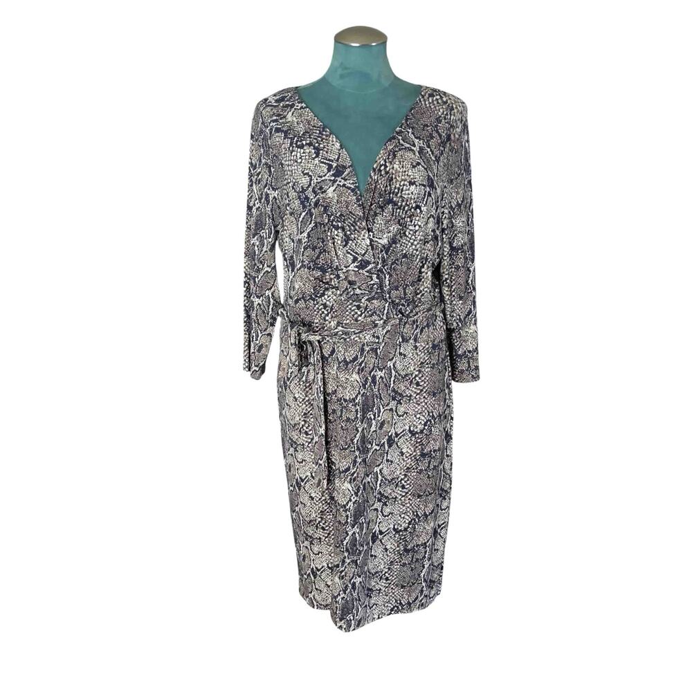 Talbots Snakeskin Patterned Faux Wrap Dress Plus Size 1X Black Brown Mob Wife